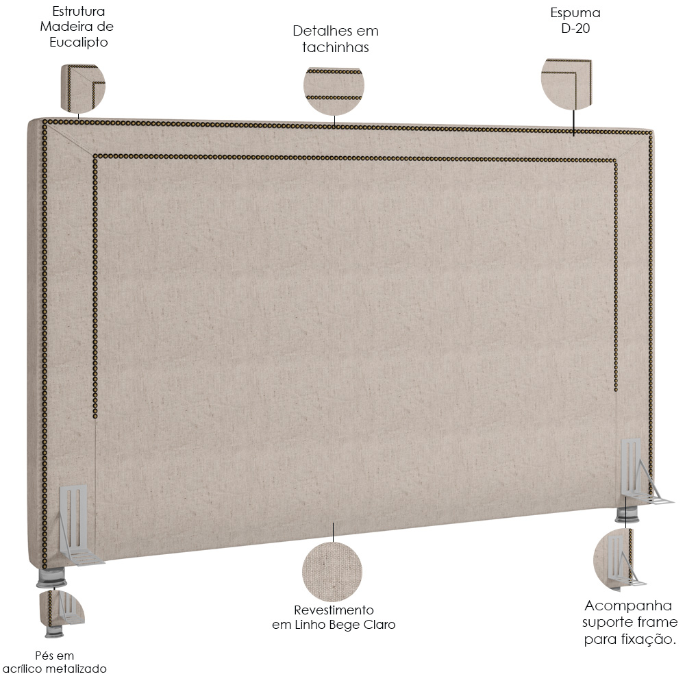 Cabeceira Cama Box Casal King 195 cm P05 Berlim Linho Bege Claro - Lyam Decor
