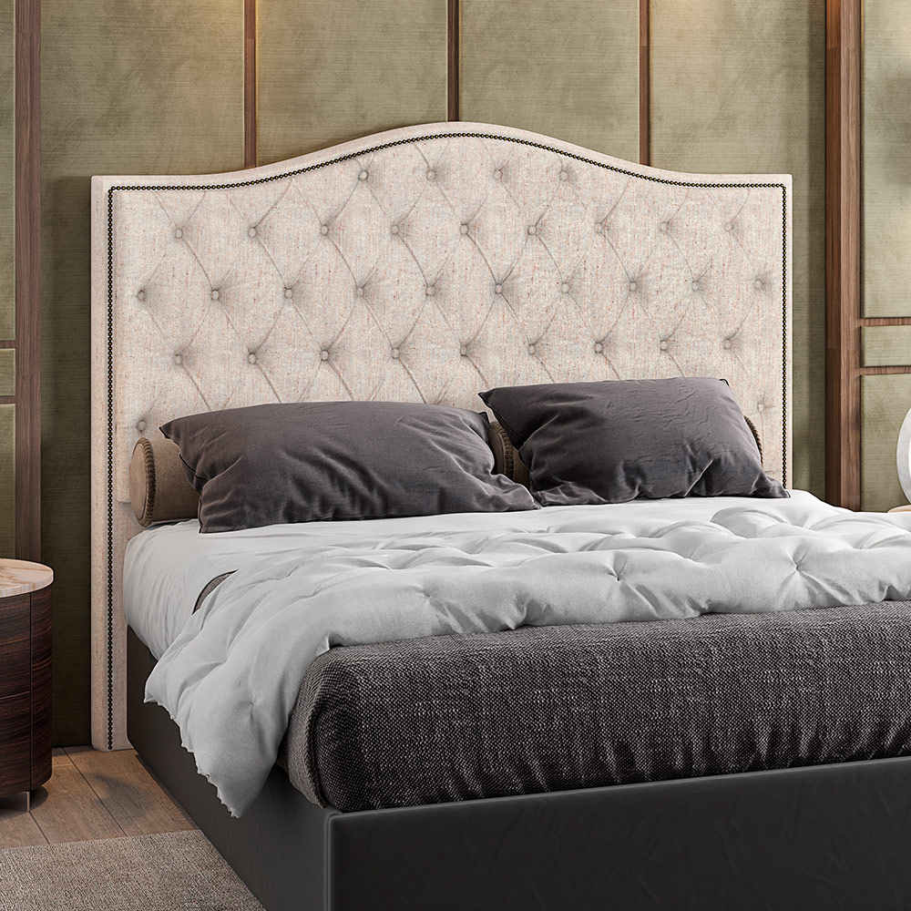 Cabeceira Cama Box Casal King 195 cm P05 Grécia Linho Bege Claro - Lyam Decor