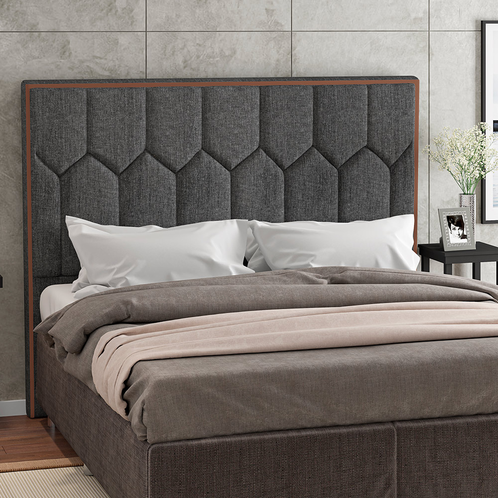 Cabeceira Cama Box Casal King 195 cm P05 Londres Linho Cinza Escuro - Lyam Decor