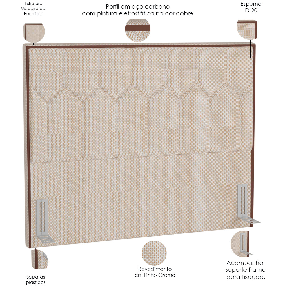 Cabeceira Cama Box Casal King 195 cm P05 Londres Linho Creme - Lyam Decor