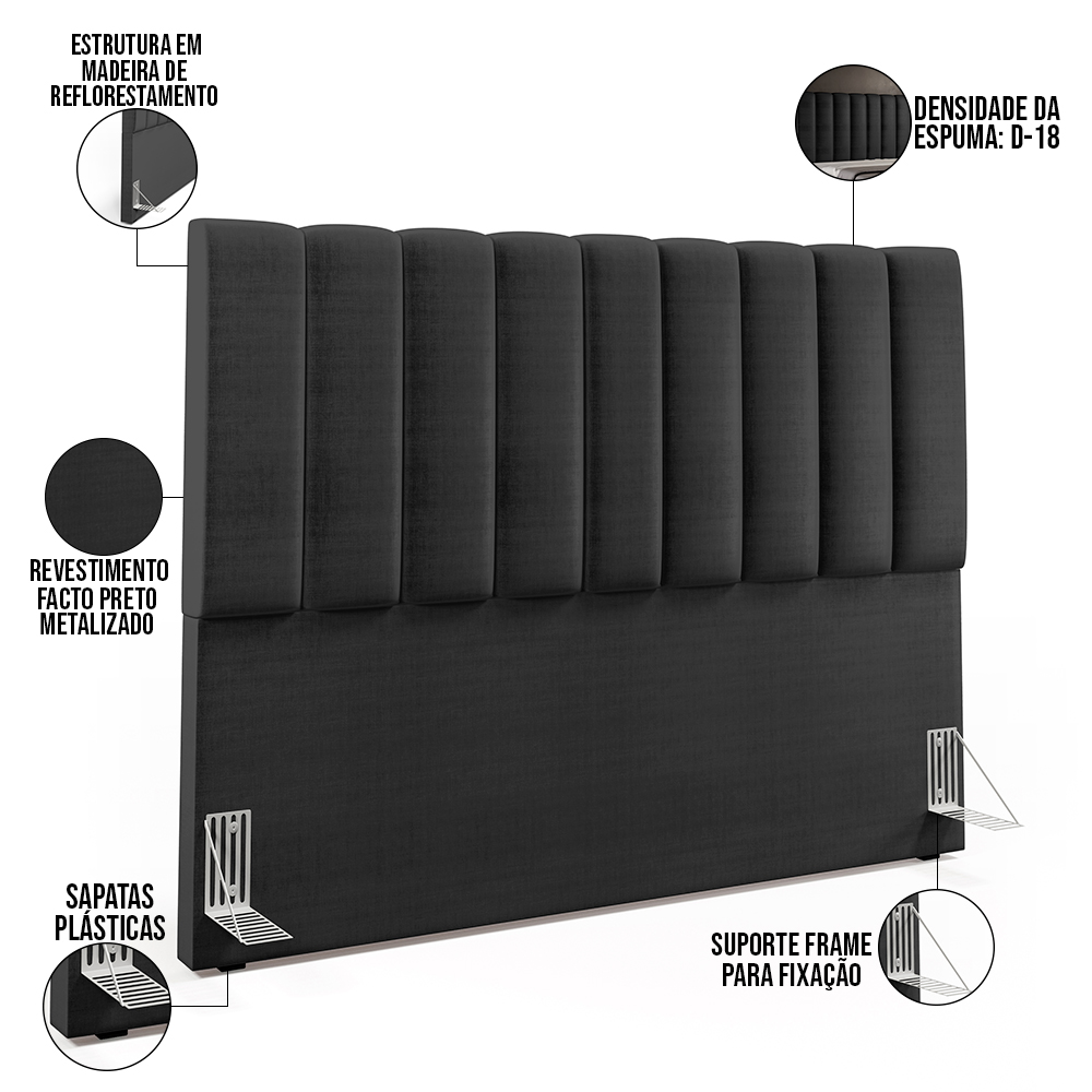 Cabeceira Cama Box Casal Queen 160 Cm Dália W01 Facto Preto Metalizado - Lyam Decor