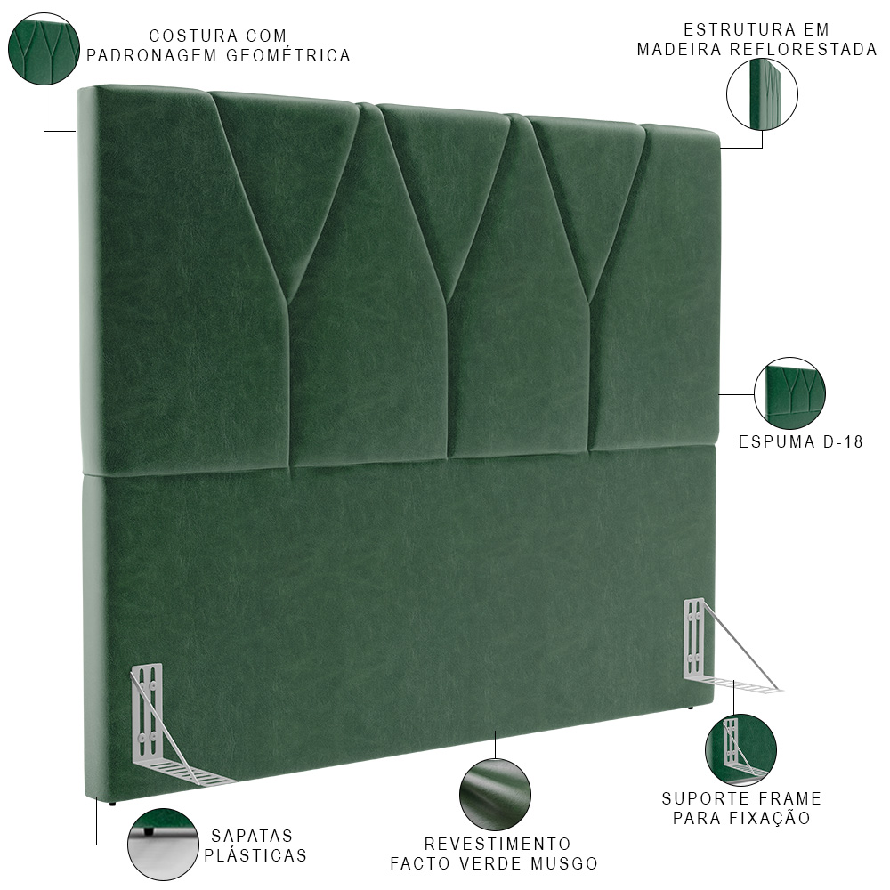 Cabeceira Cama Box Casal Queen 160 cm Aurora W01 Facto Verde Musgo - Lyam Decor