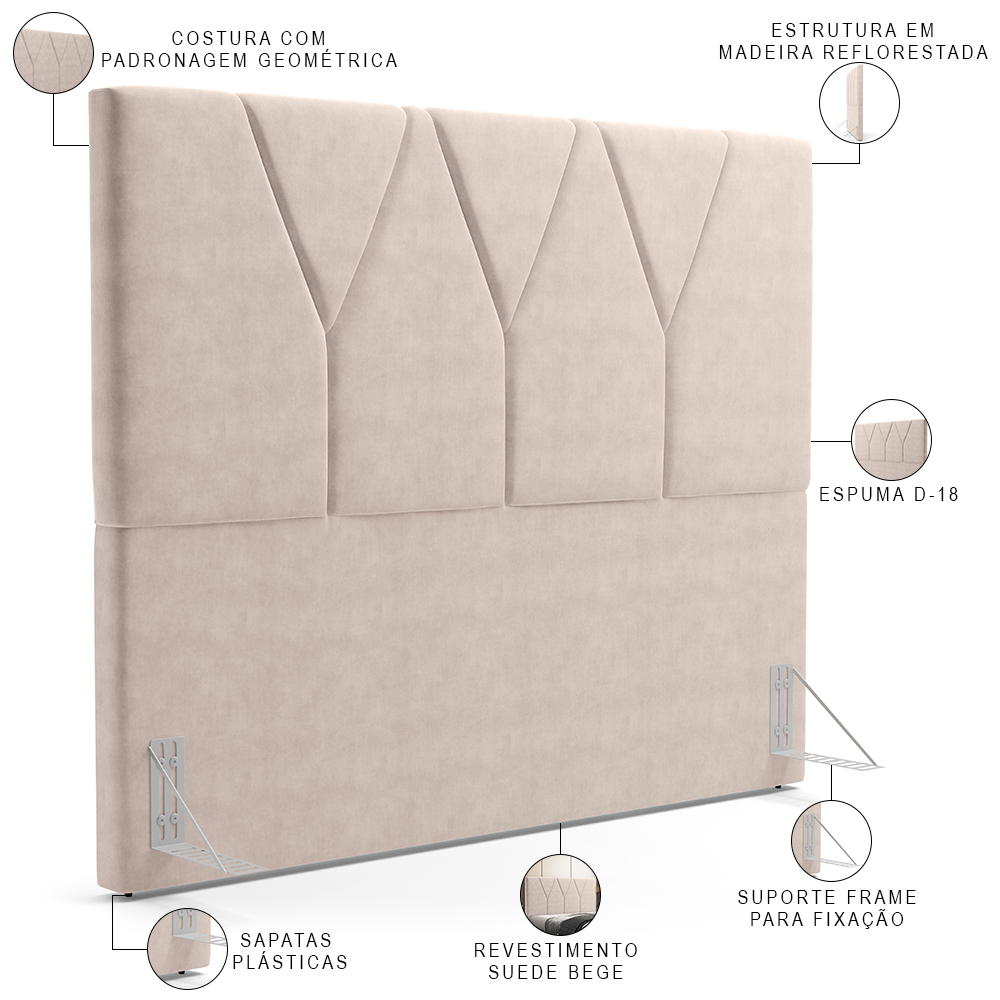 Cabeceira Cama Box Casal Queen 160 cm Aurora W01 Suede Bege - Lyam Decor