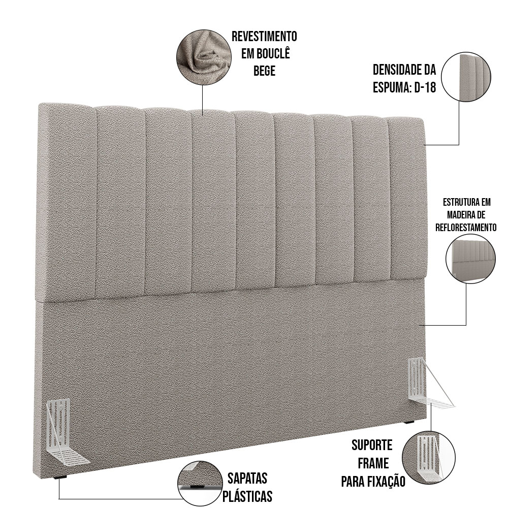 Cabeceira Cama Box Casal Queen 160 cm Dália W01 Bouclê Bege - Lyam Decor