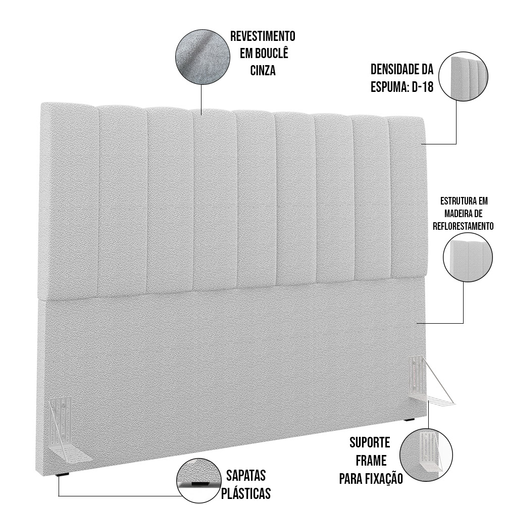 Cabeceira Cama Box Casal Queen 160 cm Dália W01 Bouclê Cinza - Lyam Decor
