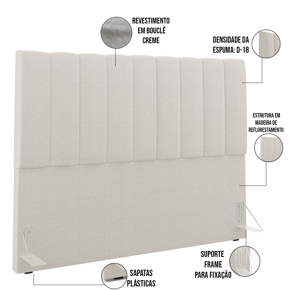 Cabeceira Cama Box Casal Queen 160 cm Dália W01 Bouclê Creme - Lyam Decor