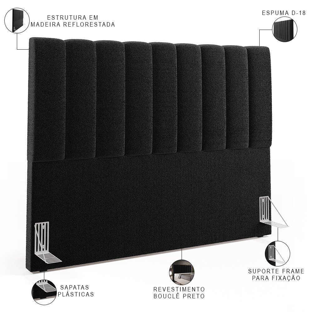 Cabeceira Cama Box Casal Queen 160 cm Dália W01 Bouclê Preto - Lyam Decor