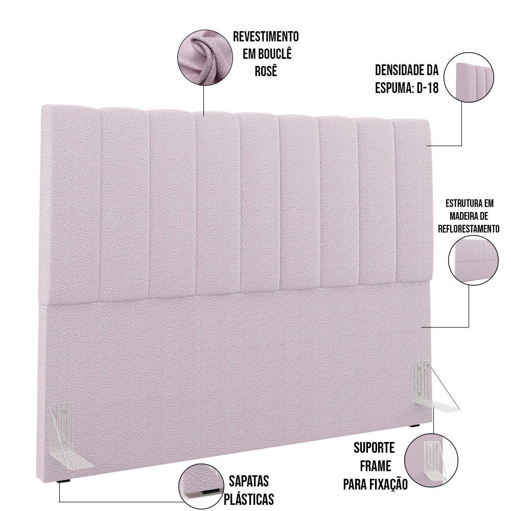 Cabeceira Cama Box Casal Queen 160 cm Dália W01 Bouclê Rosê - Lyam Decor