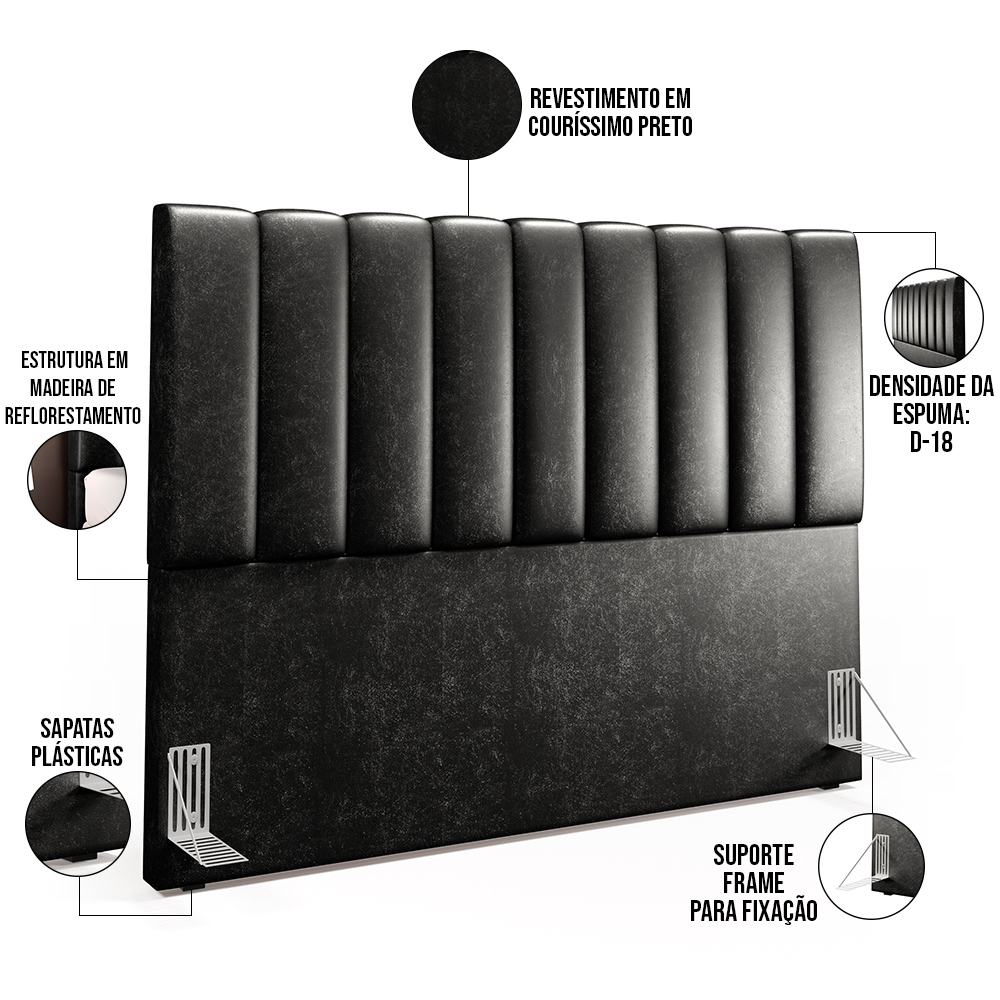 Cabeceira Cama Box Casal Queen 160 cm Dália W01 Couríssimo Preto - Lyam Decor
