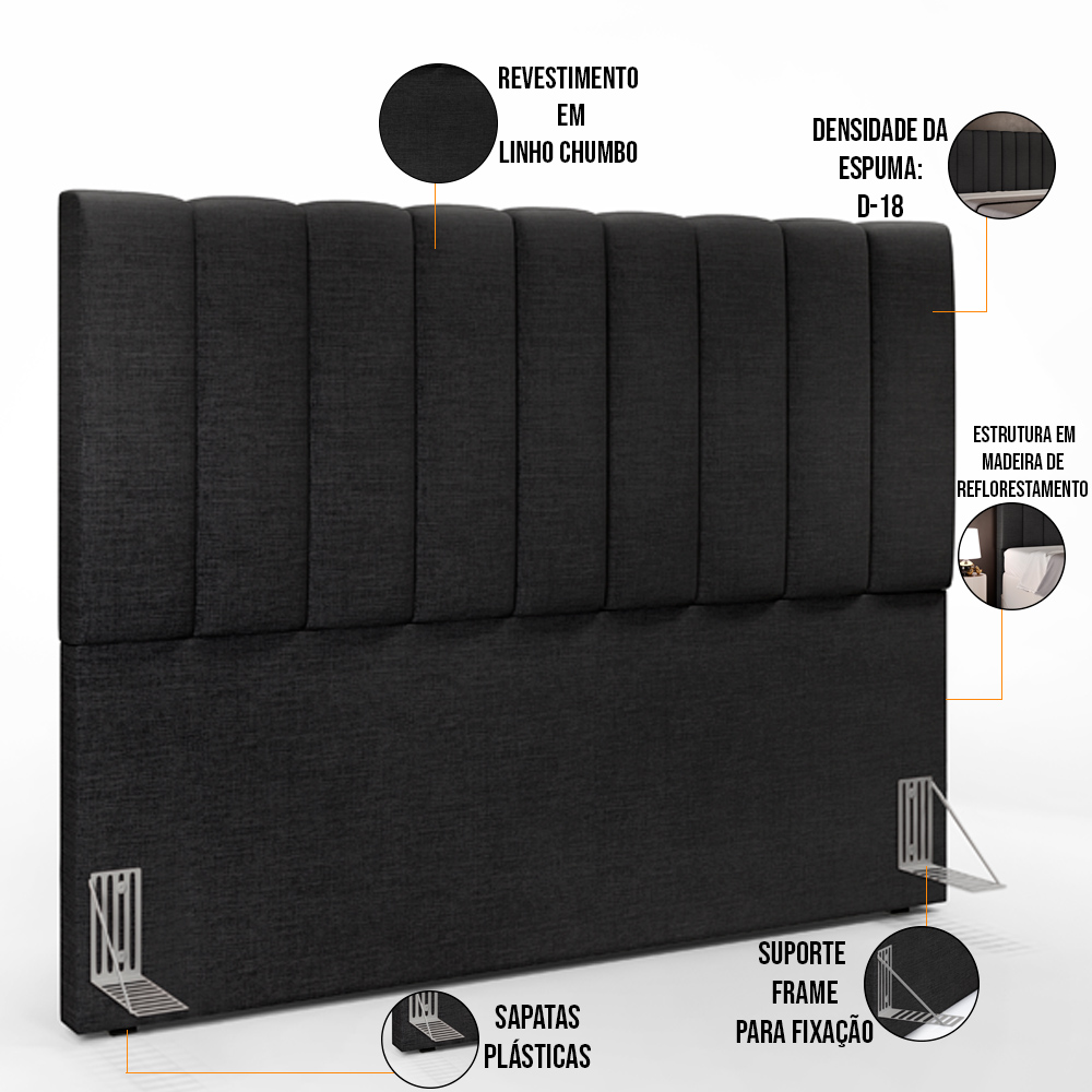 Cabeceira Cama Box Casal Queen 160 cm Dália W01 Linho Chumbo - Lyam Decor