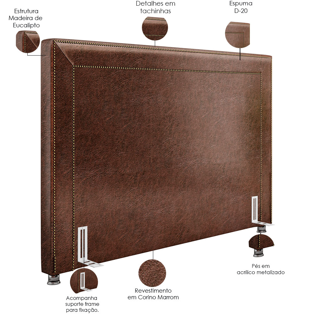 Cabeceira Cama Box Casal Queen 160 cm P05 Berlim Corino Marrom - Lyam Decor