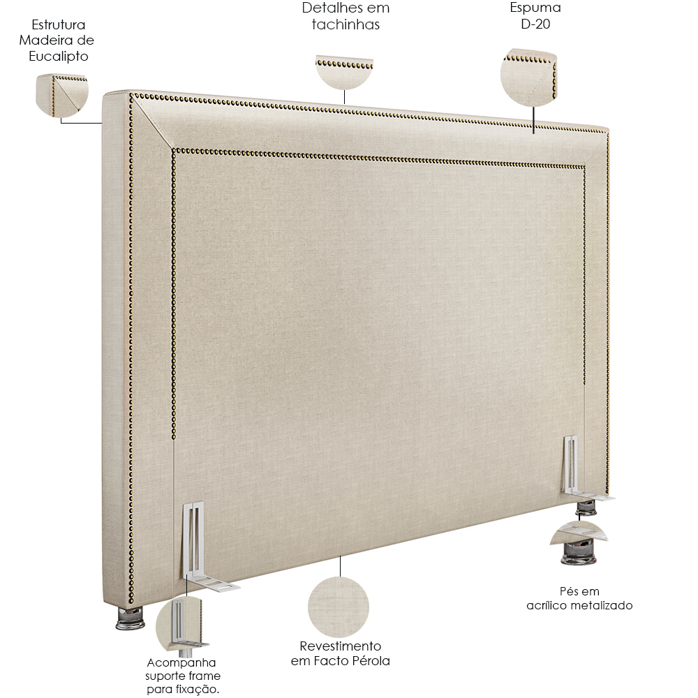 Cabeceira Cama Box Casal Queen 160 cm P05 Berlim Facto Dunas Pérola - Lyam Decor