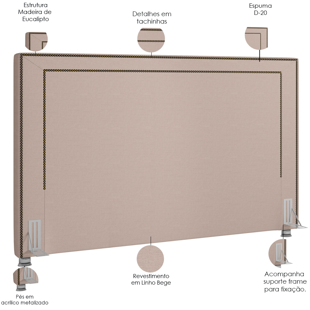 Cabeceira Cama Box Casal Queen 160 cm P05 Berlim Linho Bege - Lyam Decor