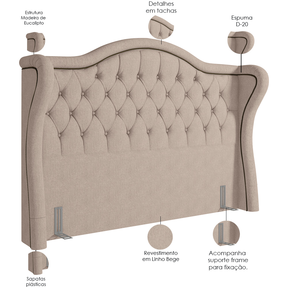 Cabeceira Cama Box Casal Queen 160 cm P05 Lisboa Linho Bege - Lyam Decor