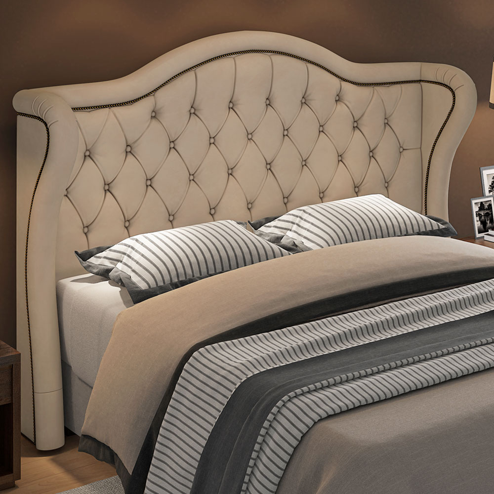 Cabeceira Cama Box Casal Queen 160 cm P05 Lisboa Veludo Bege - Lyam Decor