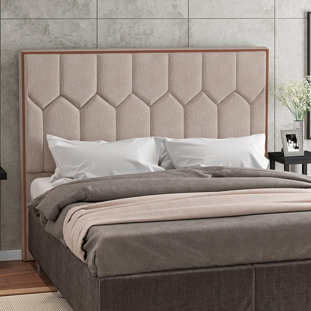 Cabeceira Cama Box Casal Queen 160 cm P05 Londres Linho Bege - Lyam Decor