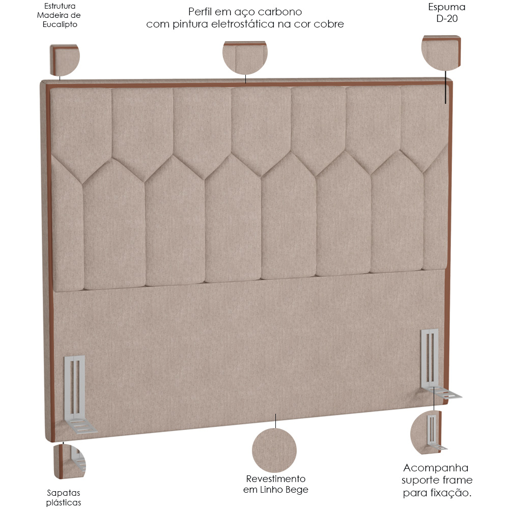 Cabeceira Cama Box Casal Queen 160 cm P05 Londres Linho Bege - Lyam Decor