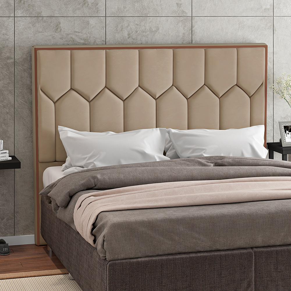 Cabeceira Cama Box Casal Queen 160 cm P05 Londres Veludo Bege - Lyam Decor