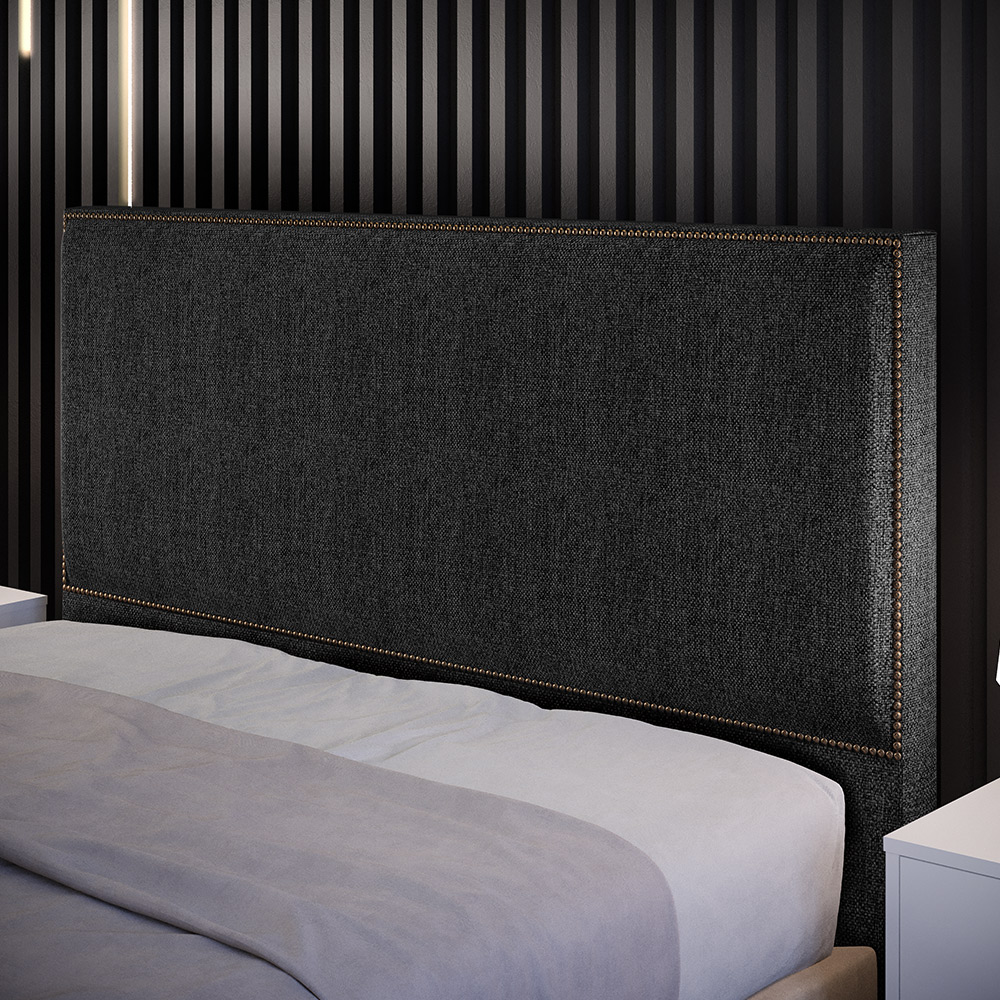 Cabeceira Cama Box Casal Queen Com Tachas 160 Cm Vicenza L02 Linho Chumbo - Lyam Decor
