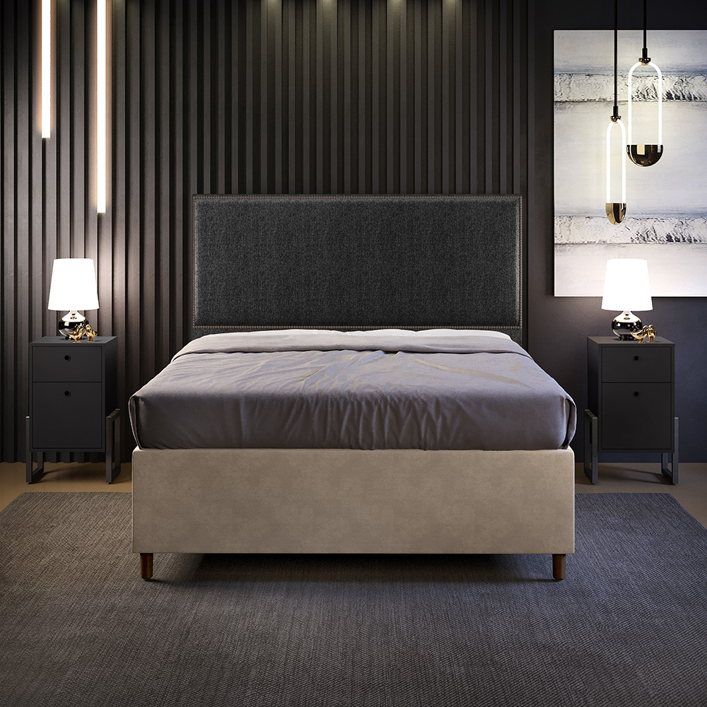 Cabeceira Cama Box Casal Queen Com Tachas 160 Cm Vicenza L02 Linho Chumbo - Lyam Decor