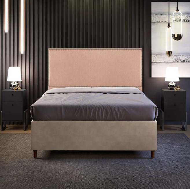 Cabeceira Cama Box Casal Queen Com Tachas 160 cm Vicenza L02 Linho Rosê - Lyam Decor