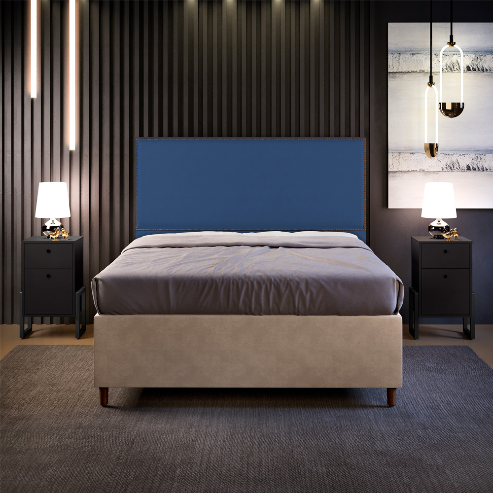 Cabeceira Cama Box Casal Queen Com Tachas 160 cm Vicenza L02 Suede Azul Marinho - Lyam Decor