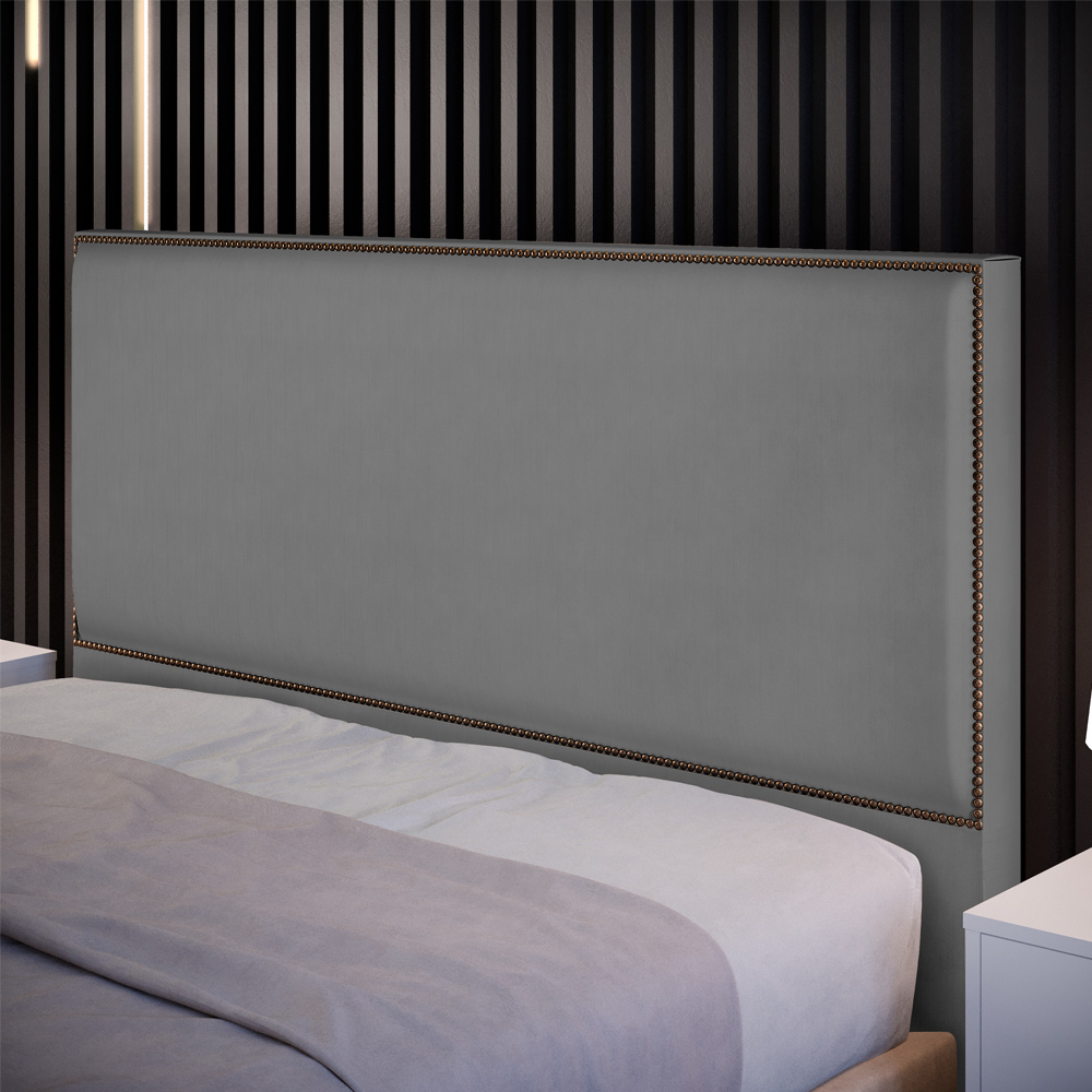 Cabeceira Cama Box Casal Queen Com Tachas 160 cm Vicenza L02 Suede Cinza - Lyam Decor