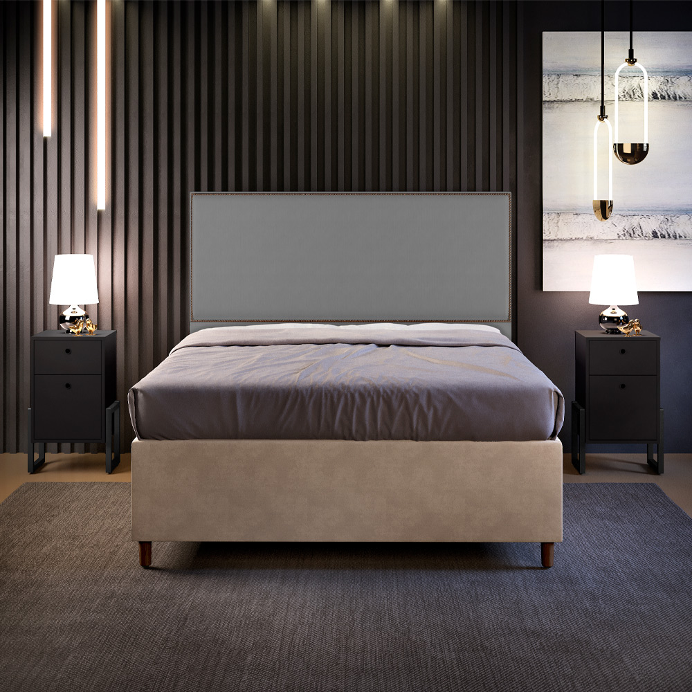Cabeceira Cama Box Casal Queen Com Tachas 160 cm Vicenza L02 Suede Cinza - Lyam Decor