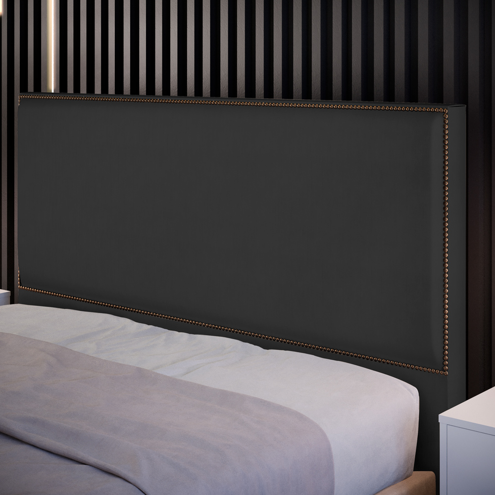 Cabeceira Cama Box Casal Queen Com Tachas 160 cm Vicenza L02 Suede Preto - Lyam Decor