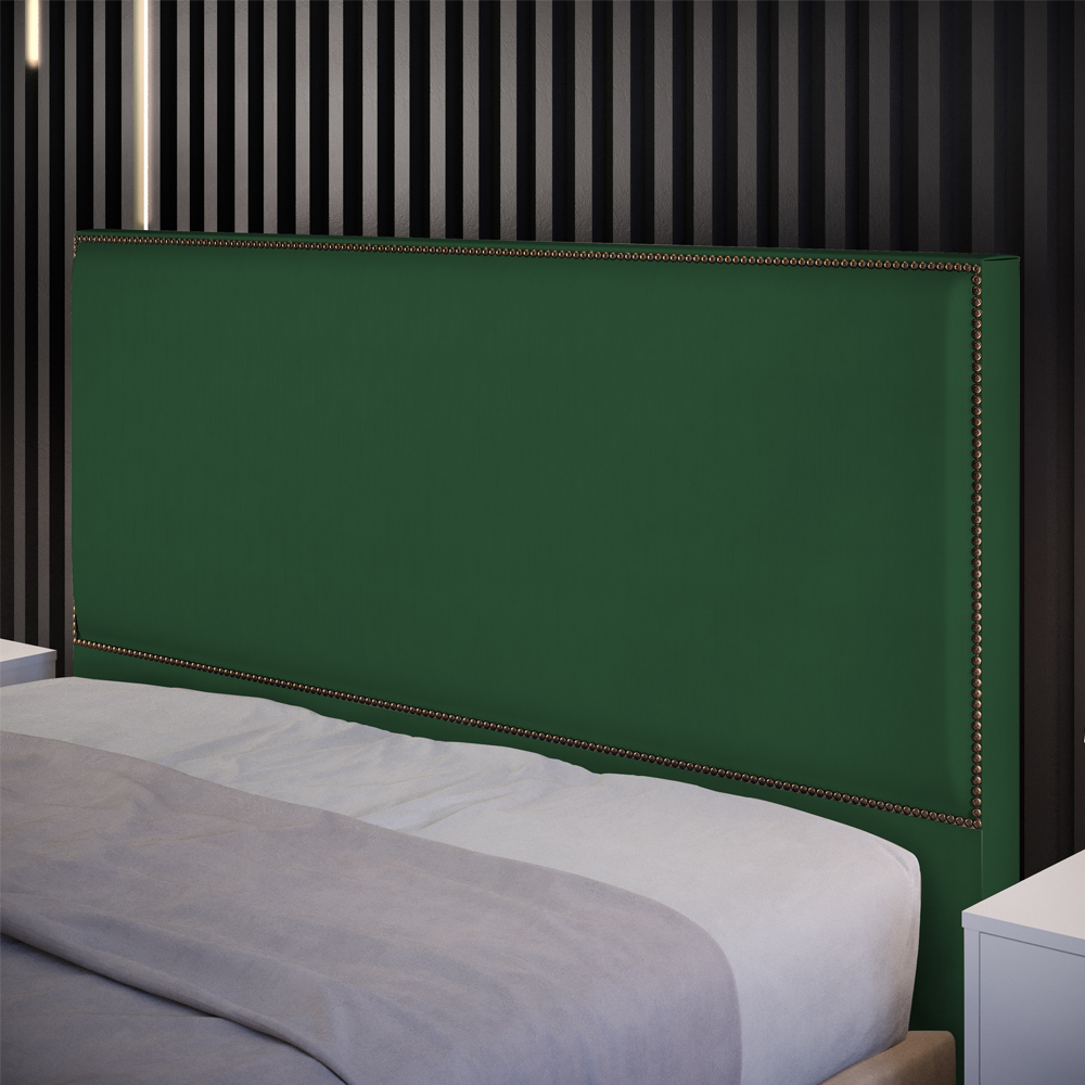 Cabeceira Cama Box Casal Queen Com Tachas 160 cm Vicenza L02 Suede Verde Musgo - Lyam Decor