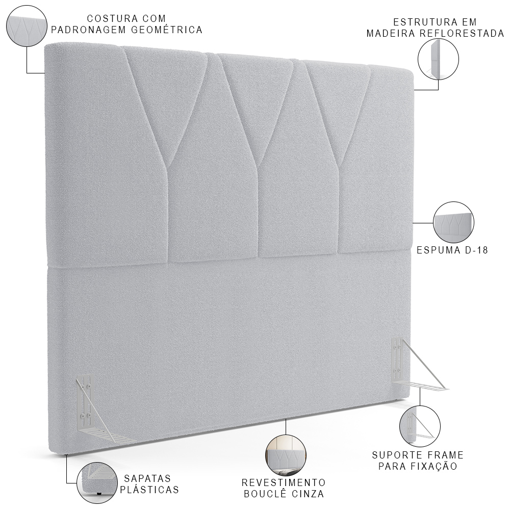 Cabeceira Cama Box Casal Quenn 160 cm Aurora W01 Bouclê Cinza - Lyam Decor