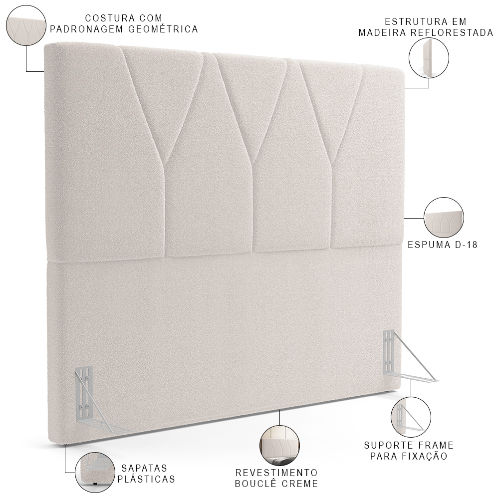 Cabeceira Cama Box Casal Quenn 160 cm Aurora W01 Bouclê Creme - Lyam Decor