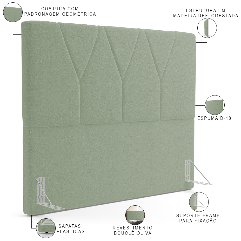 Cabeceira Cama Box Casal Quenn 160 cm Aurora W01 Bouclê Oliva - Lyam Decor