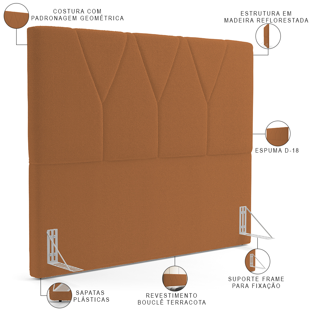 Cabeceira Cama Box Casal Quenn 160 cm Aurora W01 Bouclê Terracota - Lyam Decor