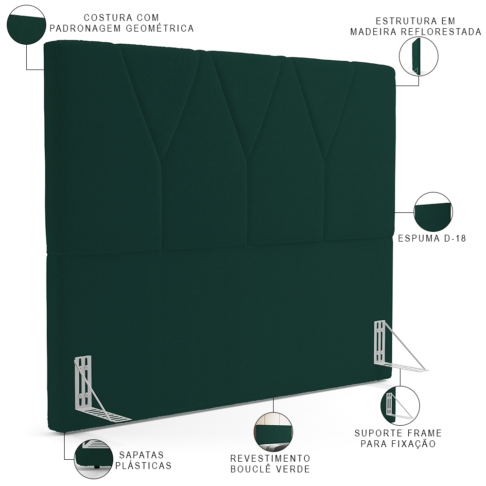 Cabeceira Cama Box Casal Quenn 160 cm Aurora W01 Bouclê Verde - Lyam Decor