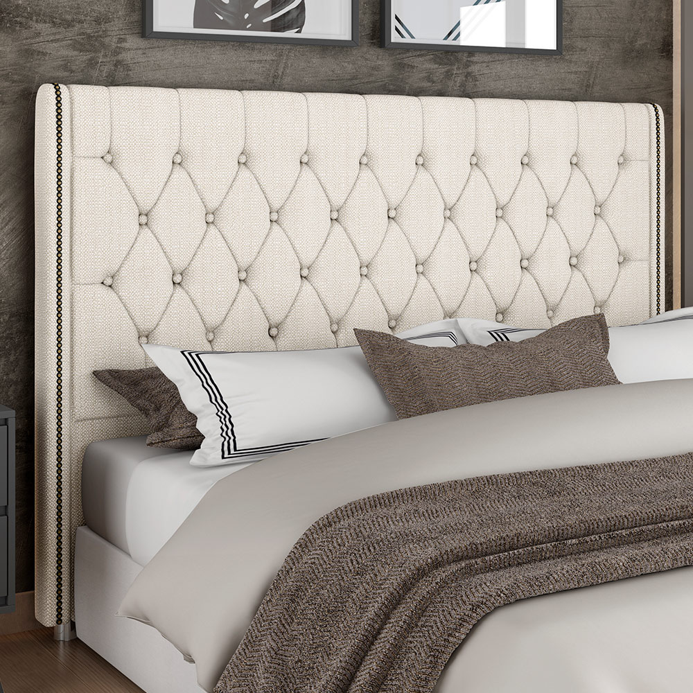Cabeceira Cama Box King 195cm Estofada Frizza P05 Linho Creme - Lyam Decor