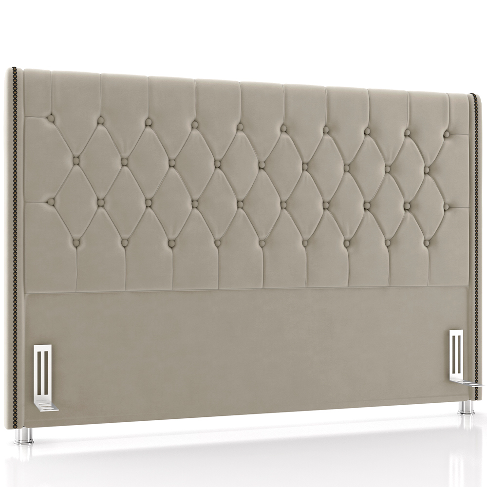 Cabeceira Cama Box King 195cm Estofada Frizza P05 Veludo Bege - Lyam Decor