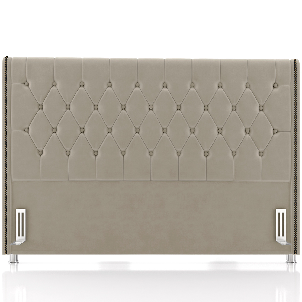 Cabeceira Cama Box King 195cm Estofada Frizza P05 Veludo Bege - Lyam Decor