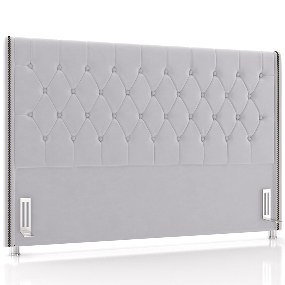 Cabeceira Cama Box King 195cm Estofada Frizza P05 Veludo Cinza - Lyam Decor