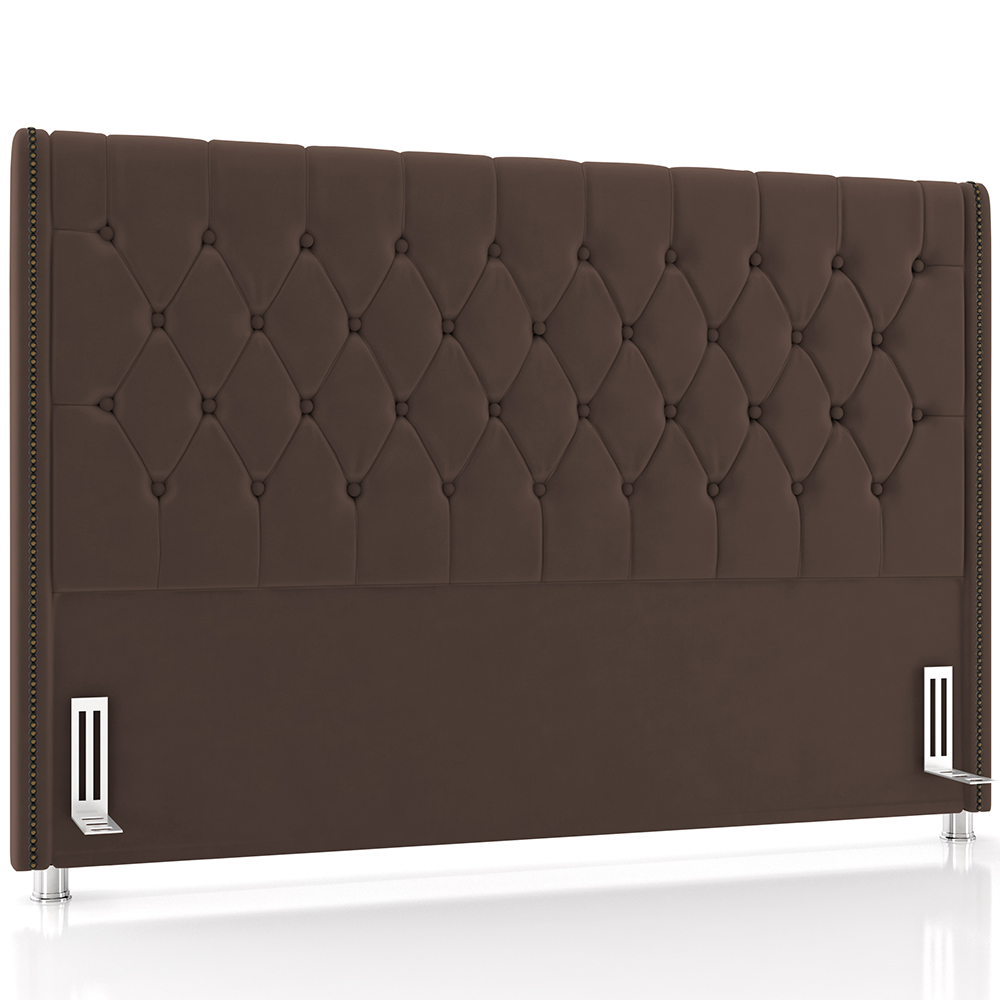 Cabeceira Cama Box King 195cm Estofada Frizza P05 Veludo Marrom - Lyam Decor