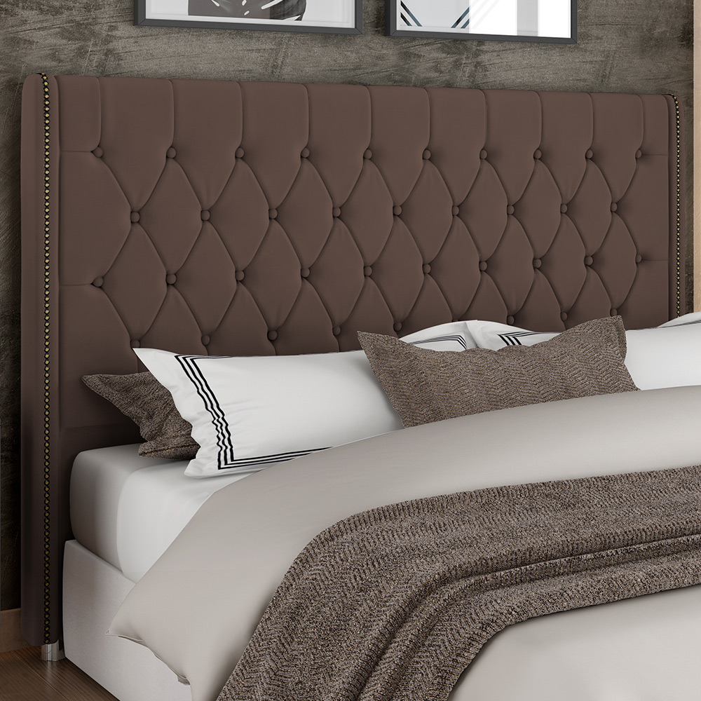 Cabeceira Cama Box King 195cm Estofada Frizza P05 Veludo Marrom - Lyam Decor