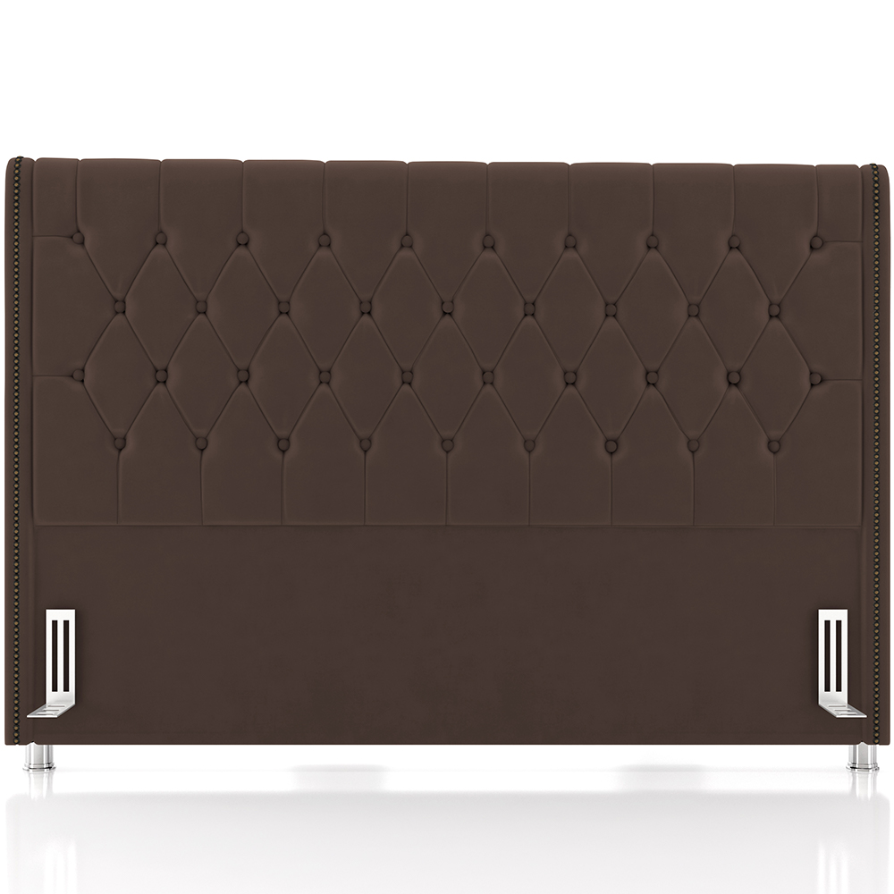 Cabeceira Cama Box King 195cm Estofada Frizza P05 Veludo Marrom - Lyam Decor