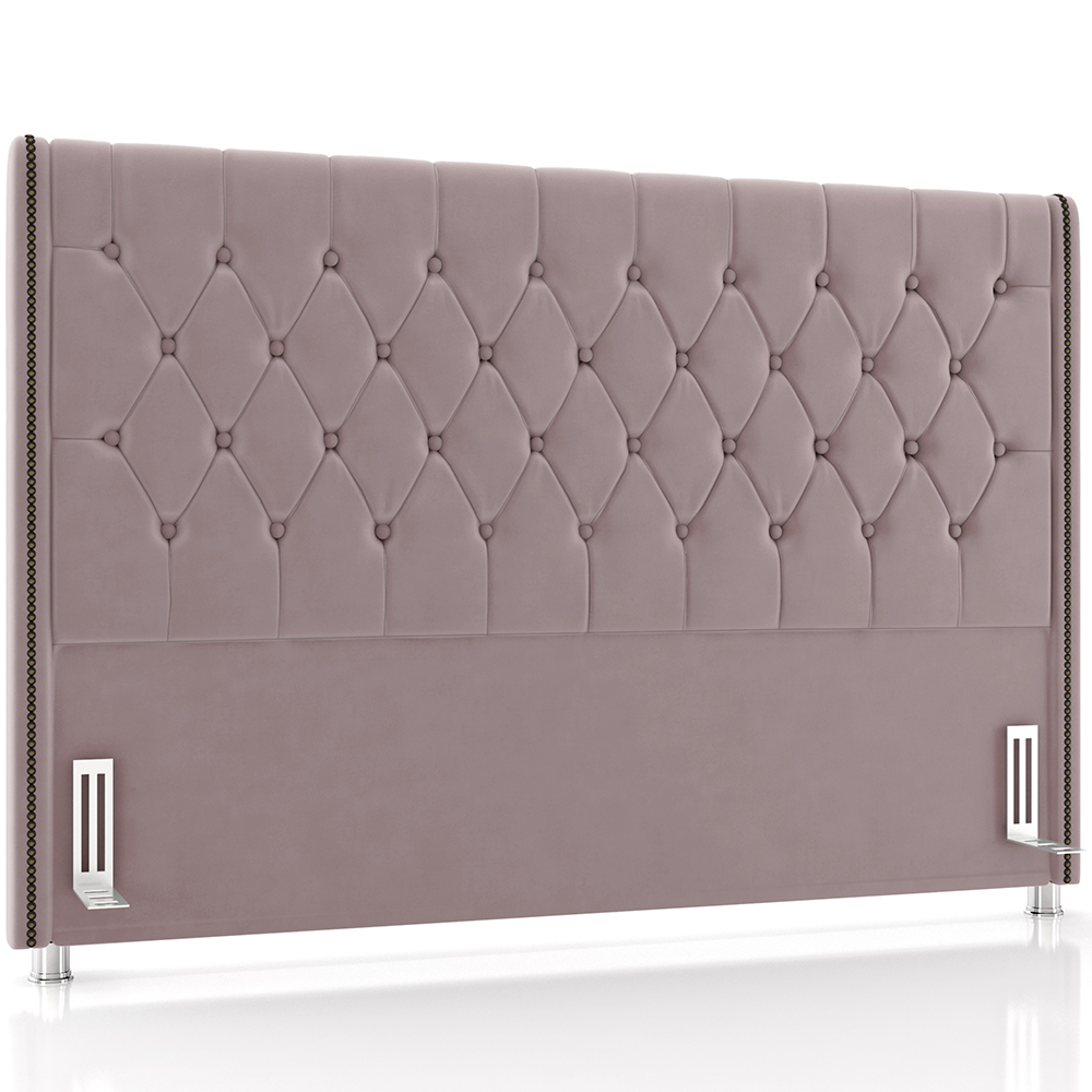 Cabeceira Cama Box King 195cm Estofada Frizza P05 Veludo Rosê - Lyam Decor
