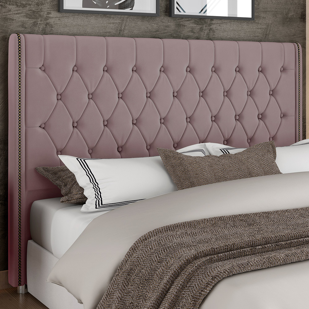 Cabeceira Cama Box King 195cm Estofada Frizza P05 Veludo Rosê - Lyam Decor