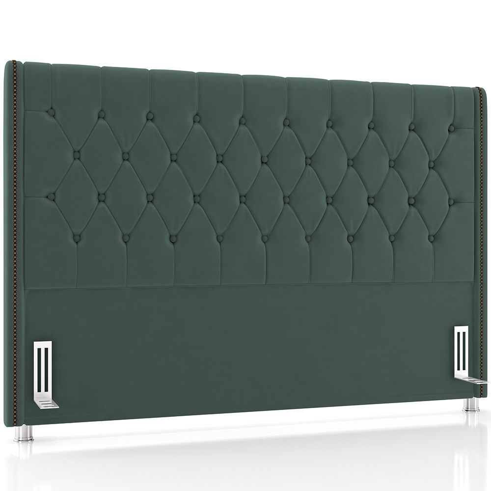 Cabeceira Cama Box King 195cm Estofada Frizza P05 Veludo Verde Musgo - Lyam Decor