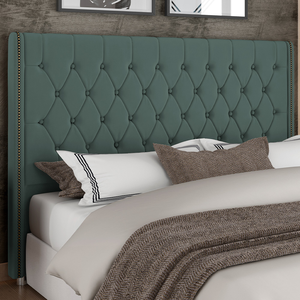 Cabeceira Cama Box King 195cm Estofada Frizza P05 Veludo Verde Musgo - Lyam Decor