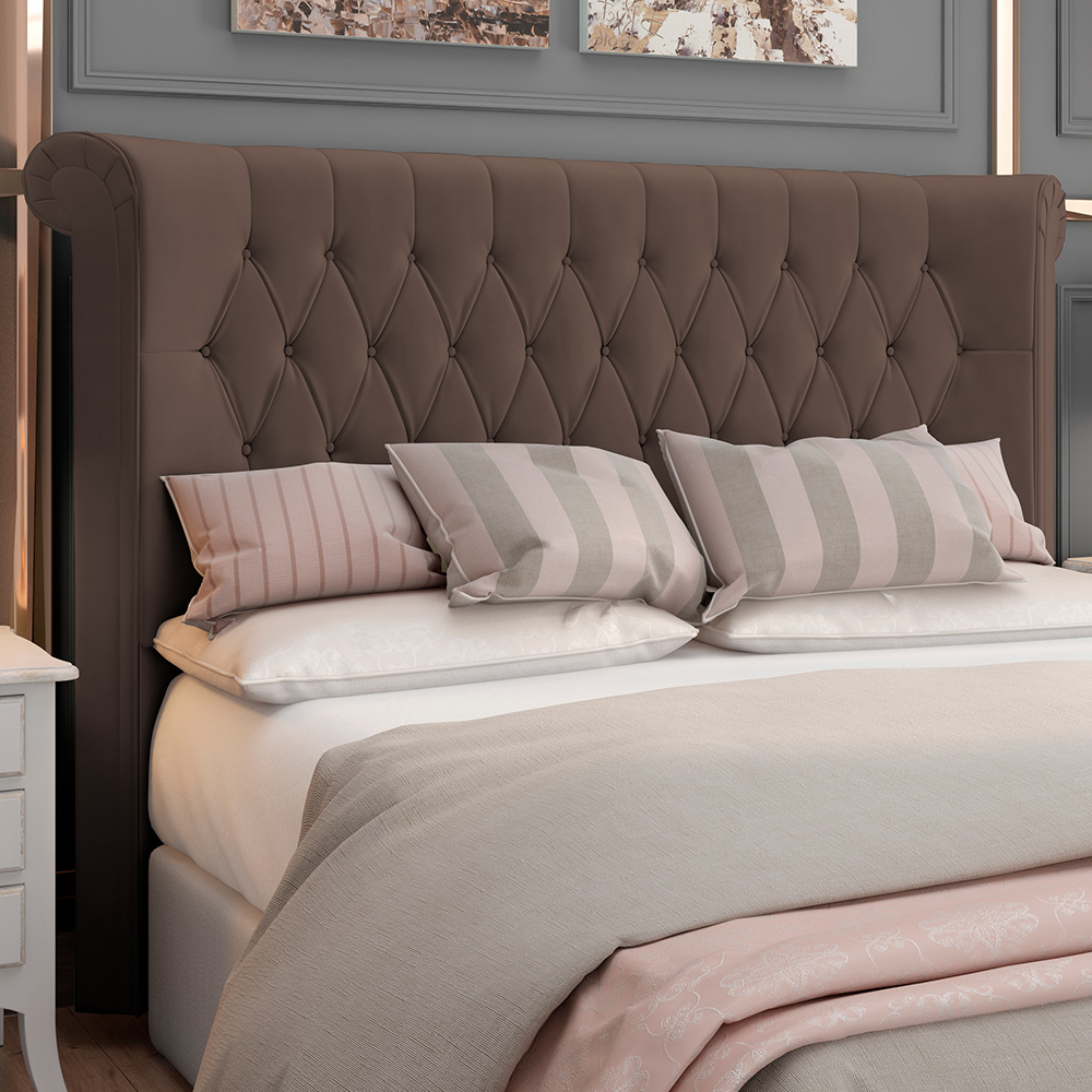 Cabeceira Cama Box King 195cm Estofada Meora P05 Veludo Marrom - Lyam Decor