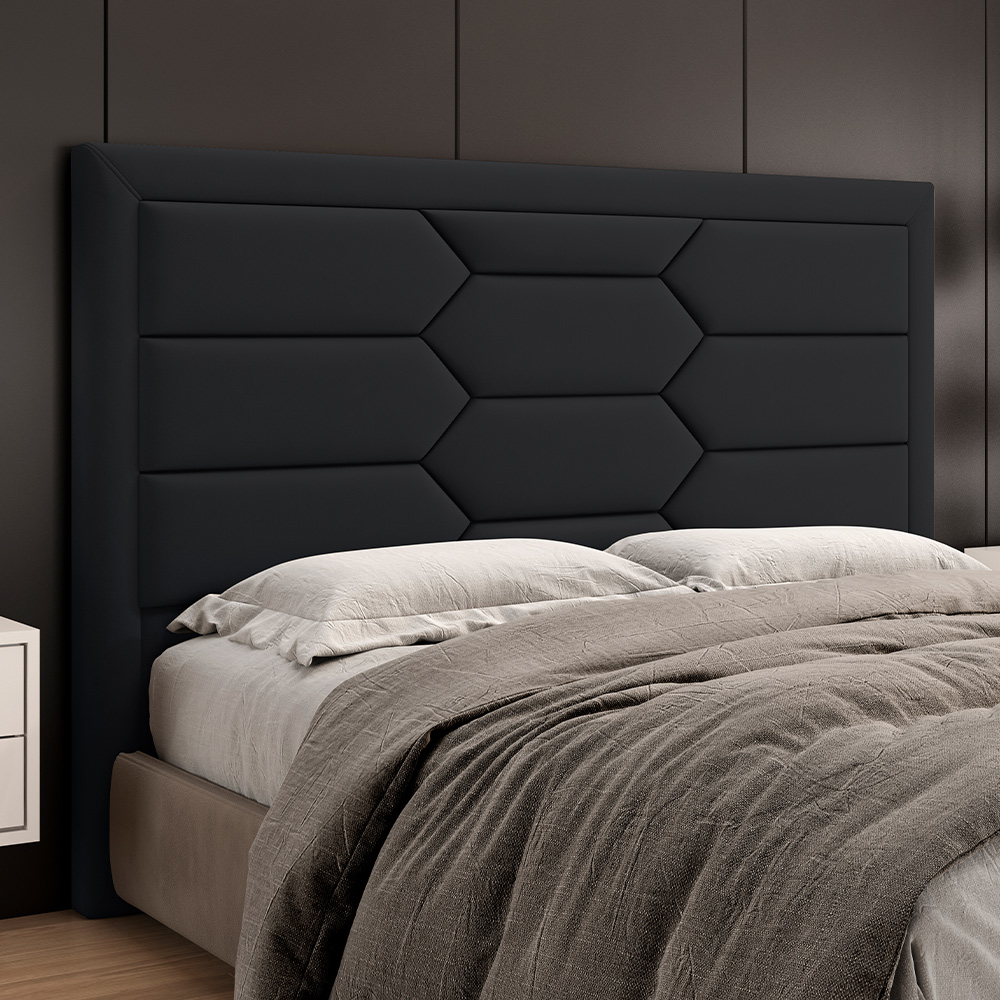 Cabeceira Cama Box King 195cm Estofada Nora P05 Veludo Preto - Lyam Decor