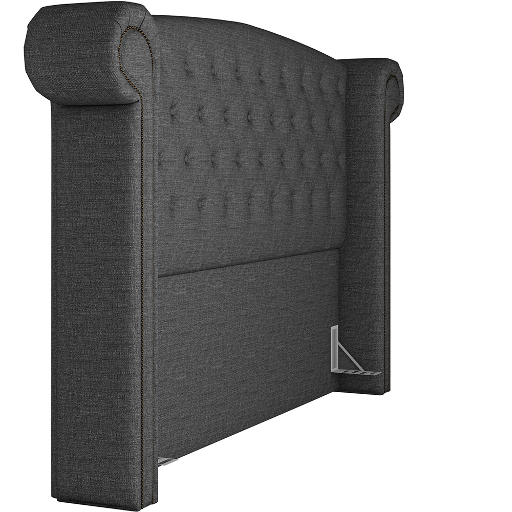 Cabeceira Cama Box King com Tachas 195 cm Sofia P05 Linho Cinza Escuro - Lyam Decor