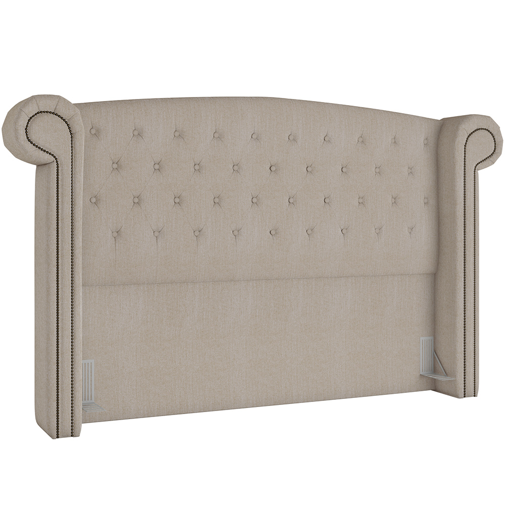 Cabeceira Cama Box King com Tachas 195 cm Sofia P05 Linho Creme - Lyam Decor